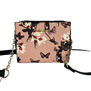 Steve Madden Small Crossbody Purse Logo Pink & Black Floral Butterfly Casual